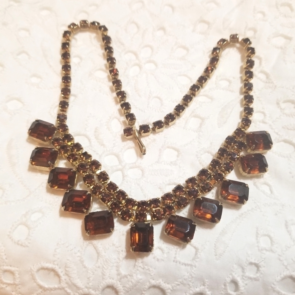 𝅺VTG Brown Topaz Rhinestone Choker Necklace - Picture 6 of 6